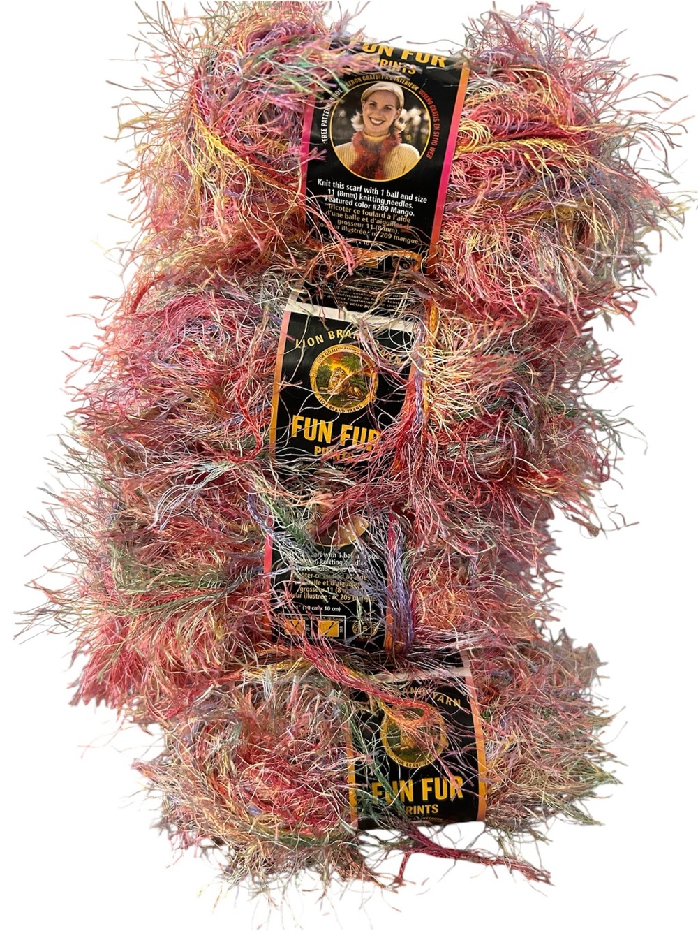 Lion Brand Fun Fur Prints Eyelash Yarn NEW x4 skeins Multicolor Pink Mix 40g ea